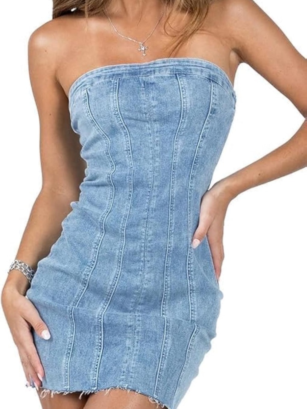 Strapless Light Blue Denim Tube Dress